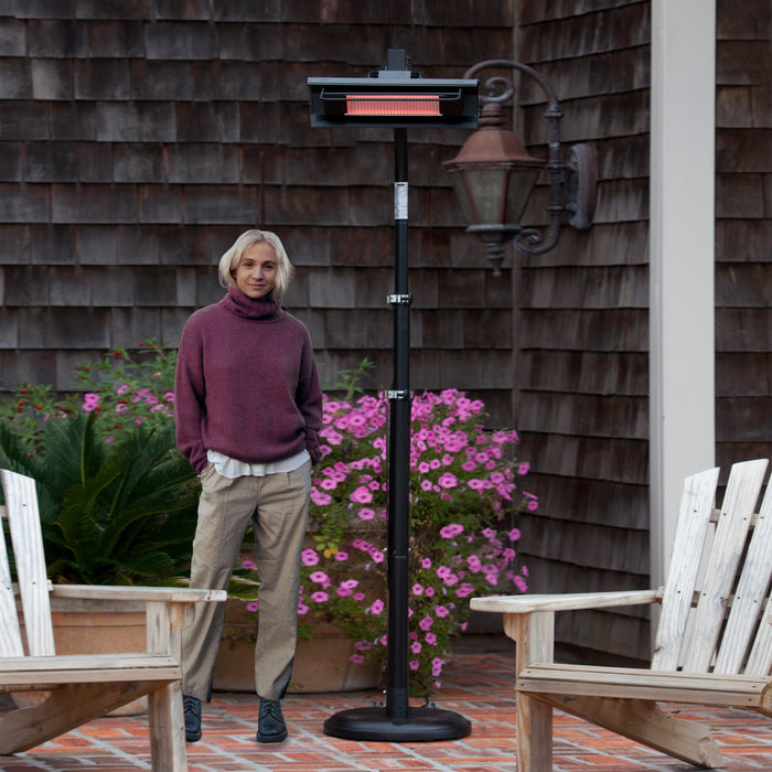 Fire Sense 02678 - Black Powder Coated Steel Telescoping Offset Pole Mounted Infrared Patio Heater - Black