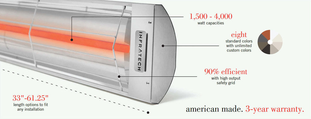 Infratech C Series Single Element C2528BR 2500 Watts 208V 12 Amps Infrared Electric Patio Heater 39 x 8.19 x 2.5 in. Bronze Color