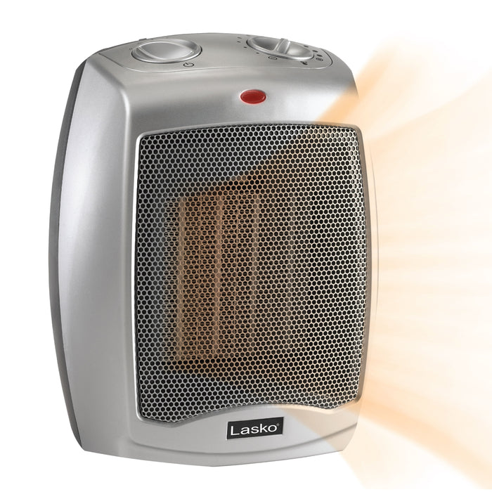 Almo 754200 Ceramic Heater with Adjustable Thermostat  - 6 in. x 7 in. x 9.2 in. - Silver