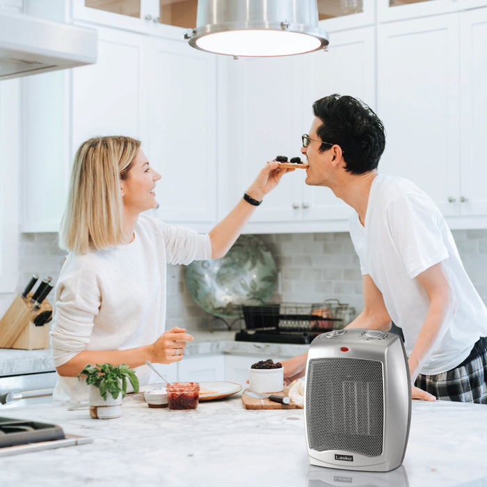 Almo 754200 Ceramic Heater with Adjustable Thermostat  - 6 in. x 7 in. x 9.2 in. - Silver