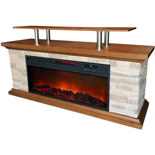 Almo ZCFP1032US 60-in. Faux Stone Media Fireplace Heater with Remote Control  - 18 in. x 60 in. x 20 in. - Brown