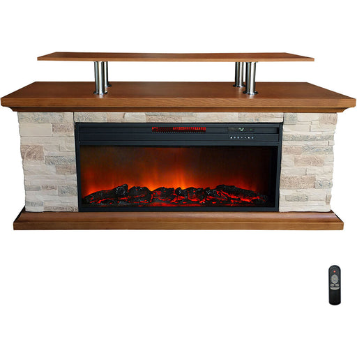 Almo ZCFP1032US 60-in. Faux Stone Media Fireplace Heater with Remote Control  - 18 in. x 60 in. x 20 in. - Brown