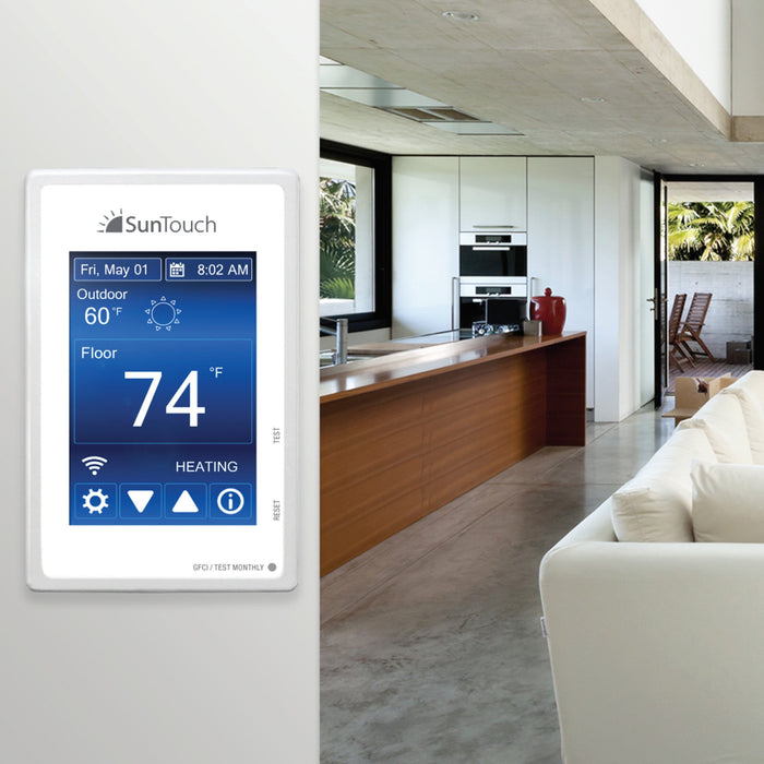 SunTouch Electric Floor Heating Contol 500850-SB 120/240V Programmable Touchscreen SunStat Command Thermostat - White Color