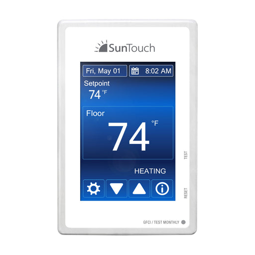 SunTouch Electric Floor Heating Contol 500850-SB 120/240V Programmable Touchscreen SunStat Command Thermostat - White Color