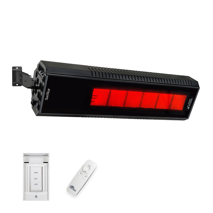 Sunstar Glass Series 50N10 SGL1560 50000-34000 BTUs Natural Gas Radiant Infrared Angled Mount Patio Heater with Wireless Remote Control in 48 x 11.8 x 9.6 in. - Black Color