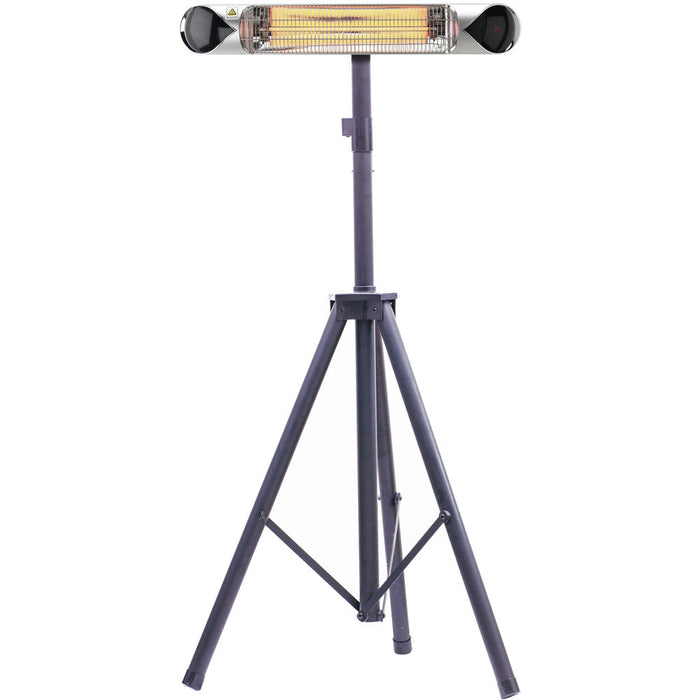 Almo HAN1051ICSLV-TP 35.4-In. Wide Electric Carbon Infrared Heat Lamp with Remote Control and Tripod Stand SilverBlack - 3.5 in. x 35.50 in. x 5.10 in.