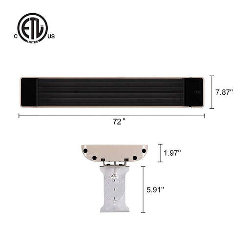 RADtec X33R X Series (3300 Watts/220V) 72" Weather Resistant Zero Light Infrared Electric Patio Heater - 72 x 8 x 2 in. - Beige Color